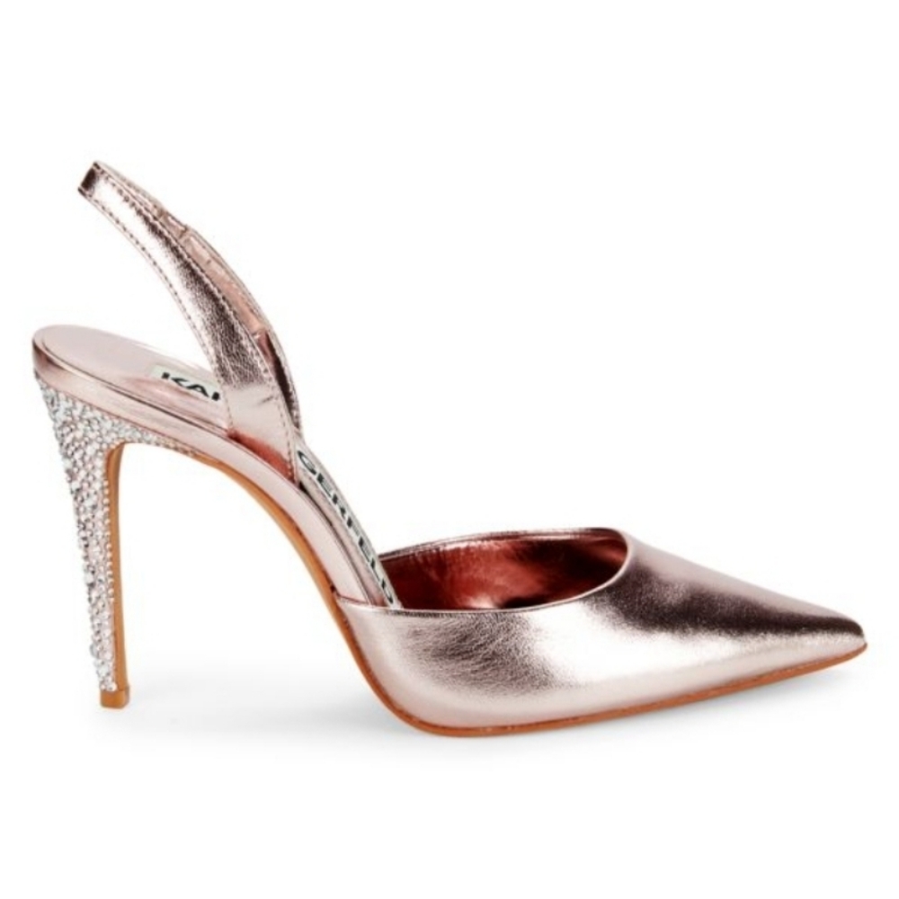 Elegant Karl Lagerfeld Pink Metallic Slingback Bling Heels